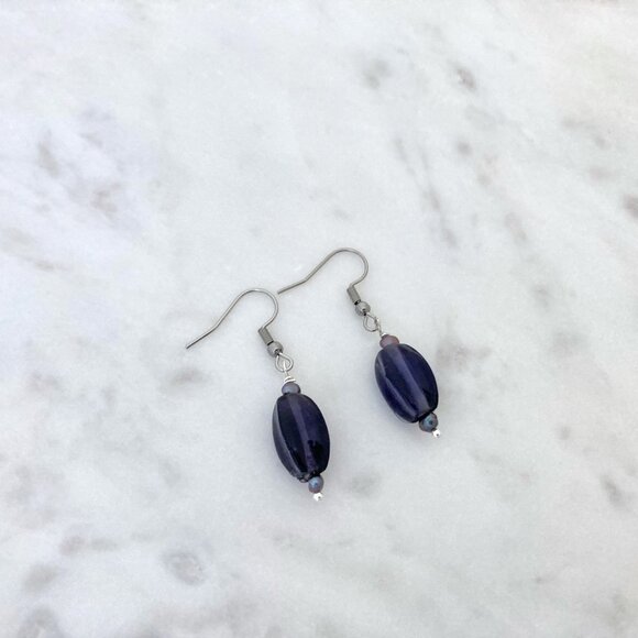 NWOT Upcycled & Handmade Purple/Grey Dangle Earrings - Picture 1 of 5